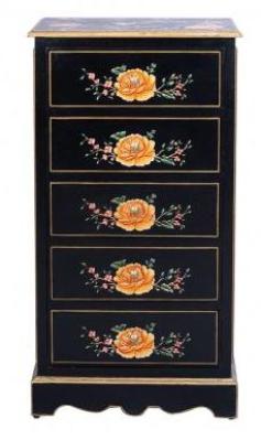 Product photograph of Meerut Black Lyre Bird Design 5 Drawer Tall Chest from Choice Furniture Superstore