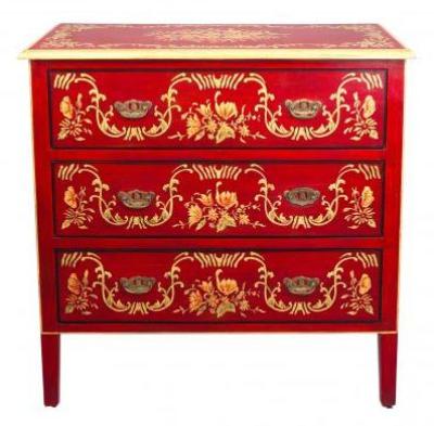 Product photograph of Meerut Red Floral Design 3 Drawer Small Chest from Choice Furniture Superstore