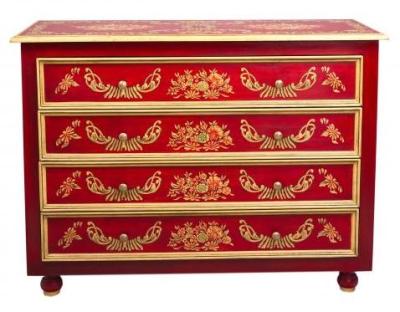 Product photograph of Meerut Red Floral Design 4 Drawer Chest from Choice Furniture Superstore