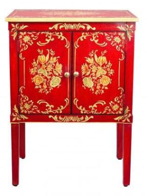 Meerut Red Floral Design 2 Door Bedside Cabinet