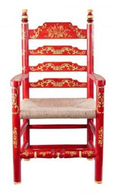 Product photograph of Set Of 2 Meerut Red Floral Design Wooden Dining Armchair from Choice Furniture Superstore