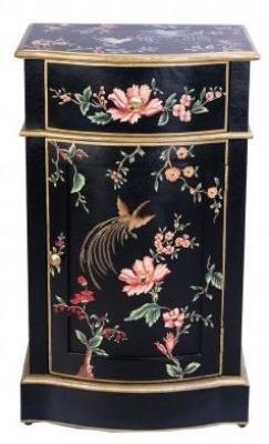 Meerut Black Lyre Bird Design 1 Door Bedside Cabinet