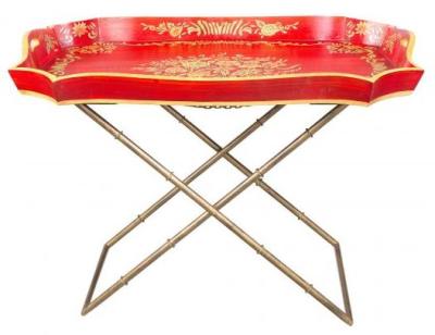Product photograph of Meerut Red Floral Design Tray Stand from Choice Furniture Superstore