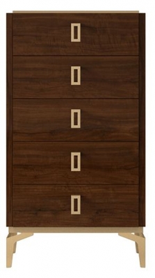 Product photograph of Status Eva Night Walnut Italian 5 Drawer Tall Chest from Choice Furniture Superstore