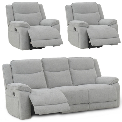 Product photograph of Herbert Light Grey Fabric 3 1 1 Recliner Sofa Set from Choice Furniture Superstore