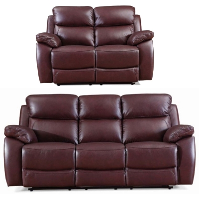 Product photograph of Rivoli Burgundy Leather 3 2 Seater Recliner Sofa Set from Choice Furniture Superstore