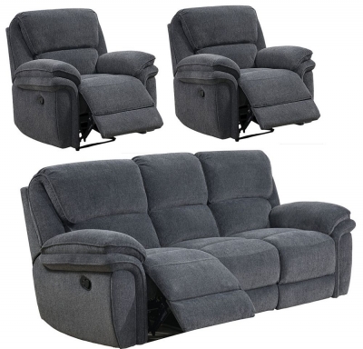 Product photograph of Sasha Dark Grey Fabric 3 1 1 Recliner Sofa Set from Choice Furniture Superstore