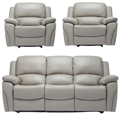 Product photograph of Sienna Pearl Grey Leather 3 1 1 Recliner Sofa Set from Choice Furniture Superstore