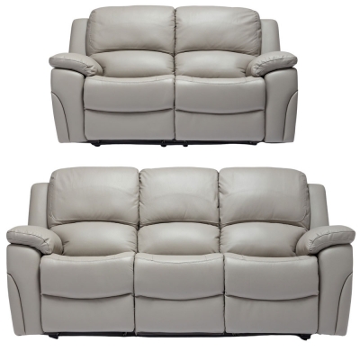 Product photograph of Sienna Pearl Grey Leather 3 2 Seater Recliner Sofa Set from Choice Furniture Superstore