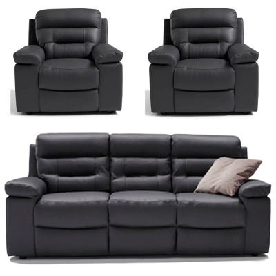 Product photograph of Amalfi Dark Grey Italian Leather 3 1 1 Recliner Sofa Set from Choice Furniture Superstore