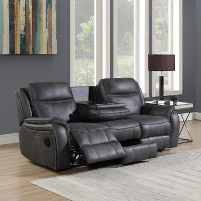 Phoenix Charcoal Leather 3 Seater Power Recliner Sofa