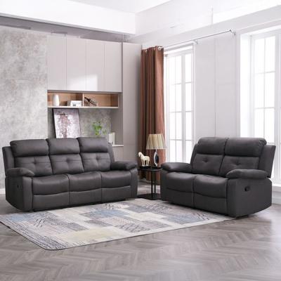 York Charcoal Fabric 32 Seater Manual Recliner Sofa Set