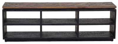 Product photograph of Gifford Herringbone Teak Wood Top Tv Unit With Dark Wood Base from Choice Furniture Superstore