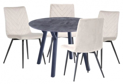 Product photograph of Gillis Concrete Effect Top 110cm Round Dining Table And 4 Velvet Fabric Chair In Natural from Choice Furniture Superstore