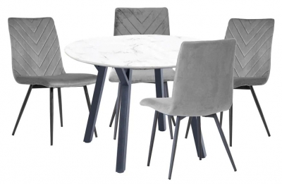 Product photograph of Gillis White Marble Effect Top 110cm Round Dining Table And 4 Velvet Fabric Chair from Choice Furniture Superstore