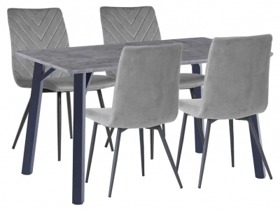 Killen Concrete Effect Top 120cm Dining Table and 4 Fabric Chair in Grey