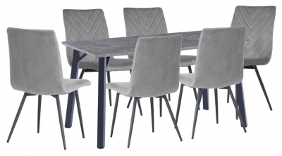 Tivoli Concrete Effect Top 180cm Dining Table and 6 Velvet Fabric Chair