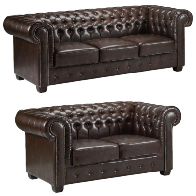 Product photograph of Chesterfield Antique Brown 3 2 Seater Sofa from Choice Furniture Superstore