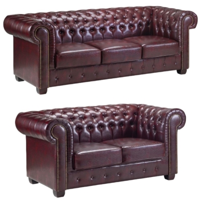 Product photograph of Chesterfield Oxblood Red 3 2 Seater Sofa from Choice Furniture Superstore