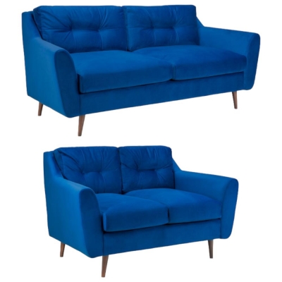 Product photograph of Halston Plush Blue 3 2 Seater Sofa from Choice Furniture Superstore