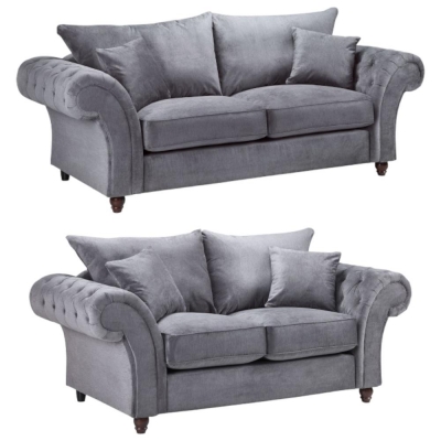 Product photograph of Windsor Fullback Grey Tufted 3 2 Seater Sofa from Choice Furniture Superstore