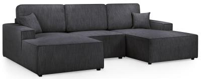 Leo Cinema Black Fabric U Shape Corner Sofa Suite