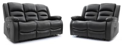 Alva Black Faux Leather Electric Recliner 32 Seater Sofa