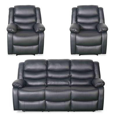Conrad Manual Recliner Sofa Set - Black Leather - 3+1+1 Seater