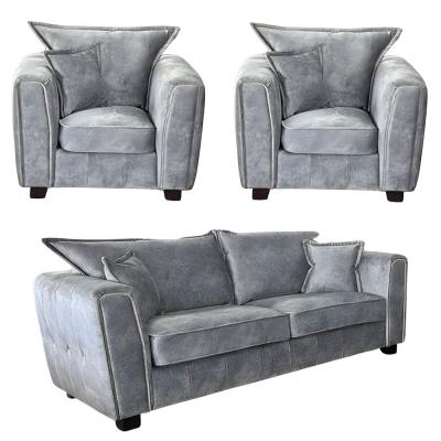 Serena Sofa Set - Silver Grey Fabric - 3+1+1 Seater