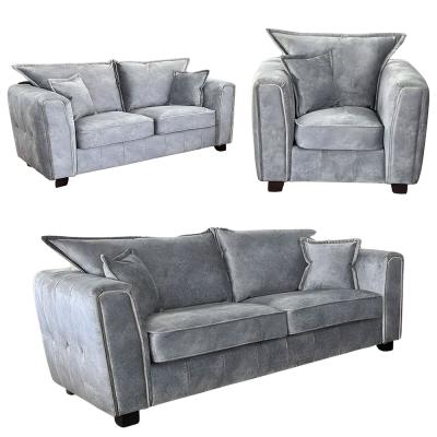 Serena Sofa Set - Silver Grey Fabric - 3+2+1 Seater
