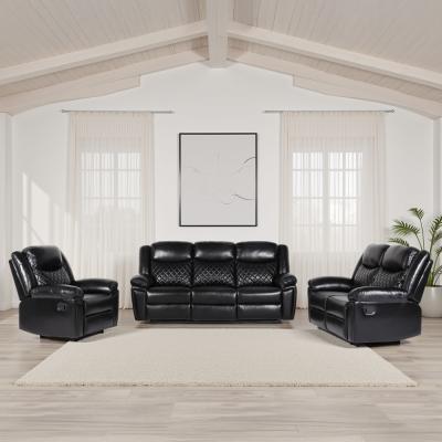 Myra Manual Recliner Sofa Set - Black Faux Leather - 3+2+1 Seater