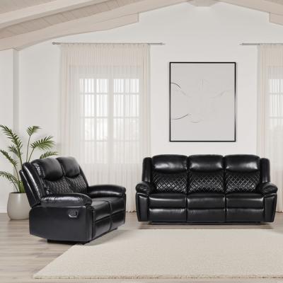 Myra Manual Recliner Sofa Set - Black Faux Leather - 3+2 Seater
