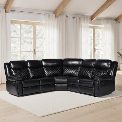 Myra Manual Recliner Corner Sofa - Black Faux Leather