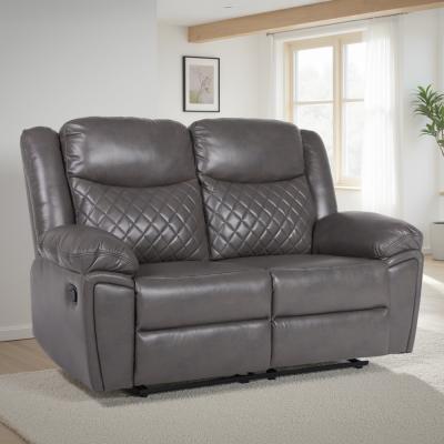 Myra Manual Recliner Sofa - Grey Faux Leather - 2 Seater