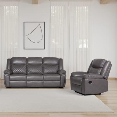 Myra Manual Recliner Sofa Set - Grey Faux Leather - 3+1+1 Seater