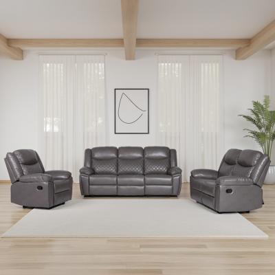 Myra Manual Recliner Sofa Set - Grey Faux Leather - 3+2+1 Seater
