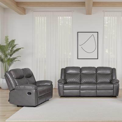 Myra Manual Recliner Sofa Set - Grey Faux Leather - 3+2 Seater