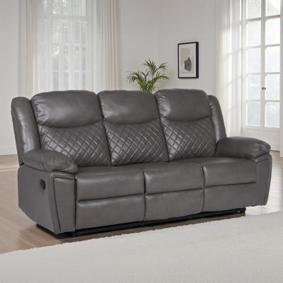 Myra Manual Recliner Sofa - Grey Faux Leather - 3 Seater