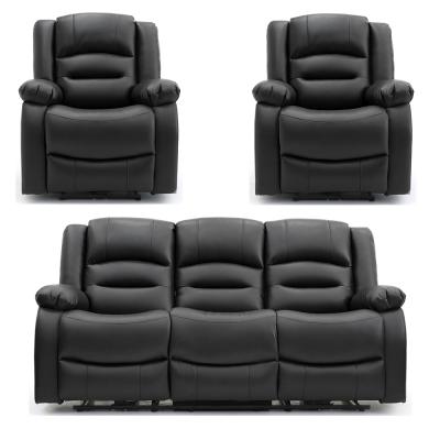 Alva Electric Recliner Sofa Set - Black Faux Leather - 3+1+1 Seater