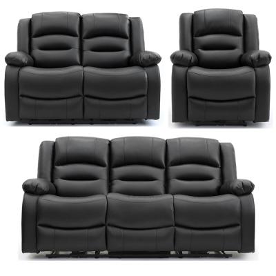 Alva Electric Recliner Sofa Set - Black Faux Leather - 3+2+1 Seater