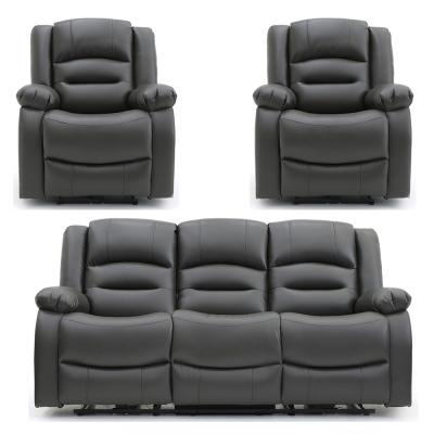 Alva Electric Recliner Sofa Set - Grey Faux Leather - 3+1+1 Seater