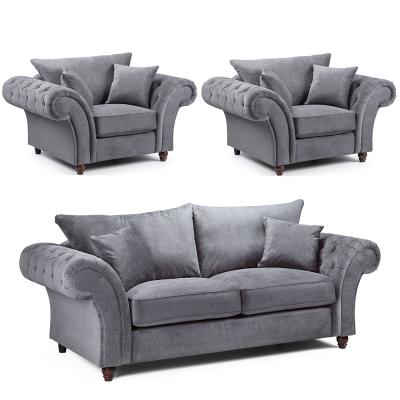 Windsor Sofa Set - Grey Fabric - Fullback - 3+1+1 Seater