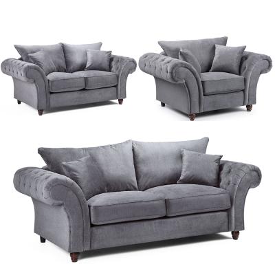 Windsor Sofa Set - Grey Fabric - Fullback - 3+2+1 Seater