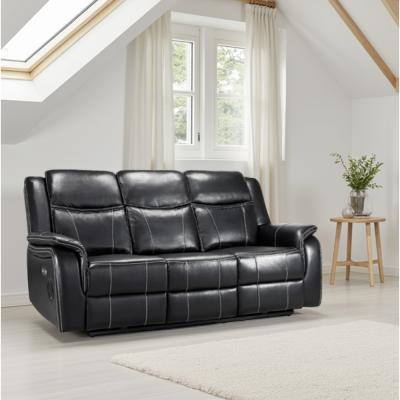 Galaxy Electric Recliner Sofa - Black Faux Leather - 3 Seater