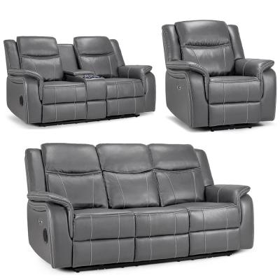 Galaxy Electric Recliner Sofa Set - Grey Faux Leather - 3+2+1 Seater