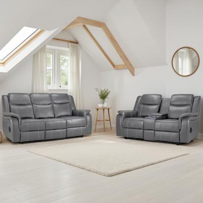 Galaxy Electric Recliner Sofa Set - Grey Faux Leather - 3+2 Seater