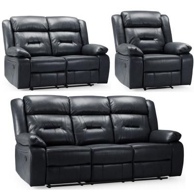 Novie Manual Recliner Sofa Set - Black Faux Leather - 3+2+1 Seater