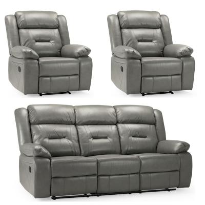 Novie Manual Recliner Sofa Set - Grey Faux Leather - 3+1+1 Seater