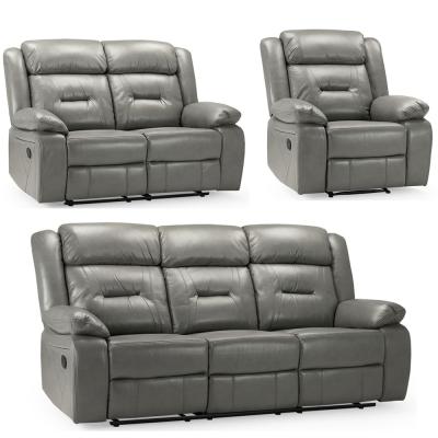 Novie Manual Recliner Sofa Set - Grey Faux Leather - 3+2+1 Seater