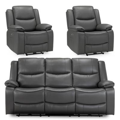 Harald Electric Recliner Sofa Set - Grey Faux Leather - 3+1+1 Seater